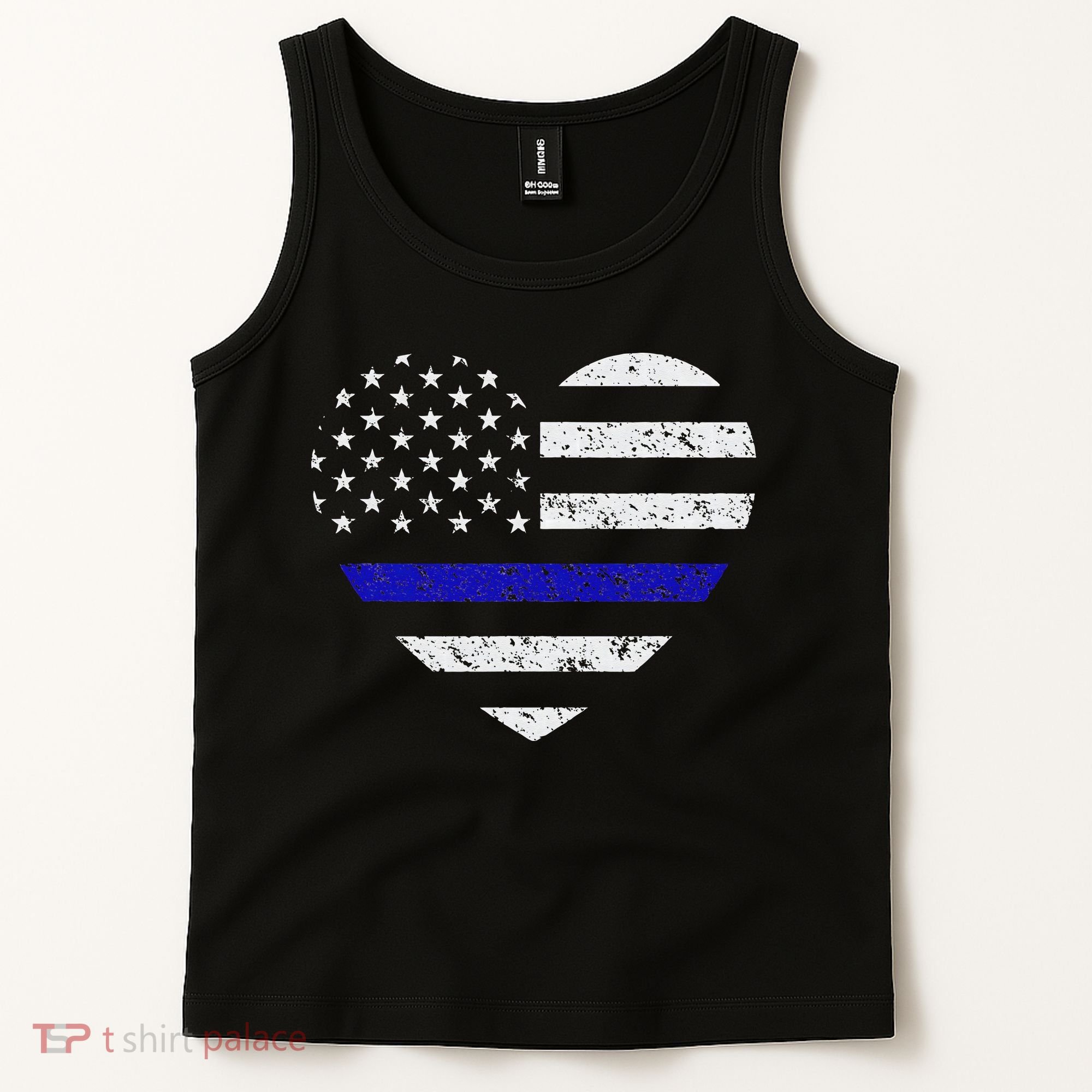 Thin Blue Line American Flag Heart Police Tank Top