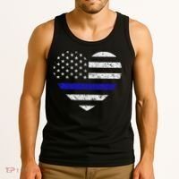 Thin Blue Line American Flag Heart Police Tank Top thumb 3