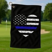 Thin Blue Line American Flag Heart Police Golf Towel thumb 1