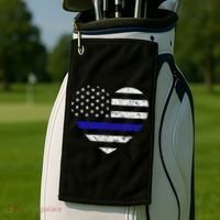 Thin Blue Line American Flag Heart Police Golf Towel thumb 2
