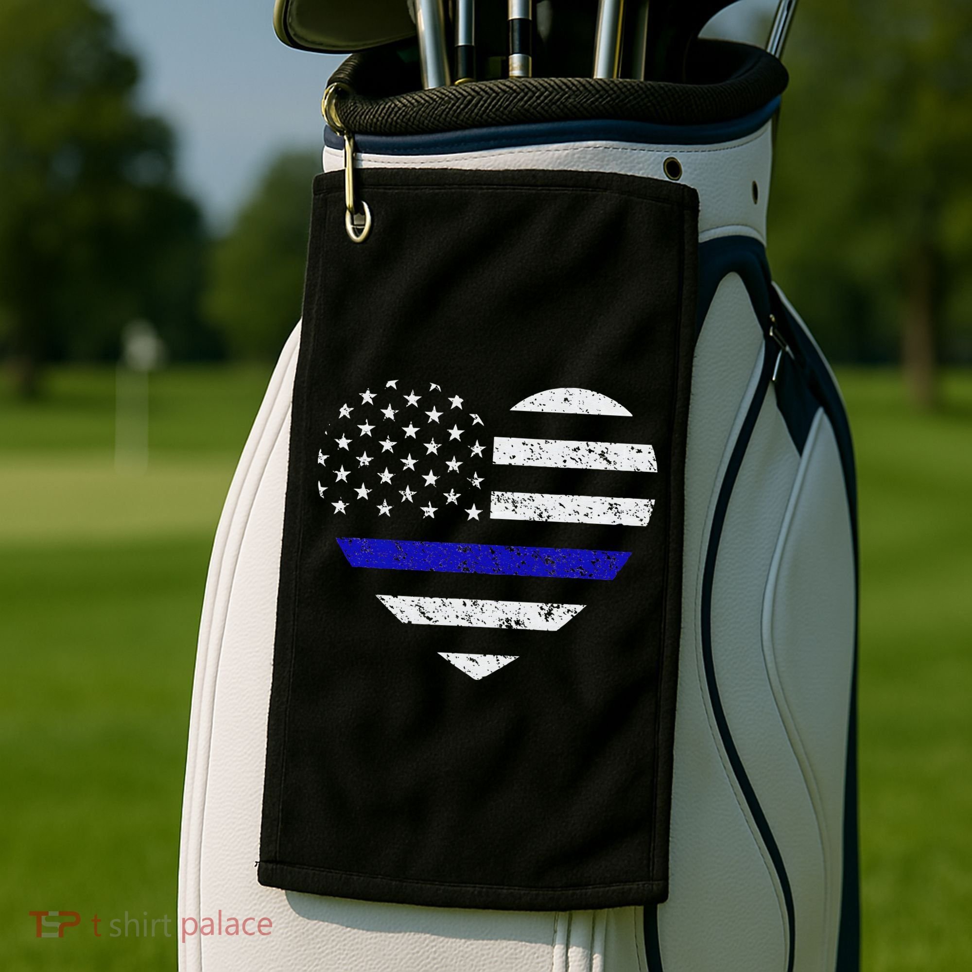Thin Blue Line American Flag Heart Police Golf Towel