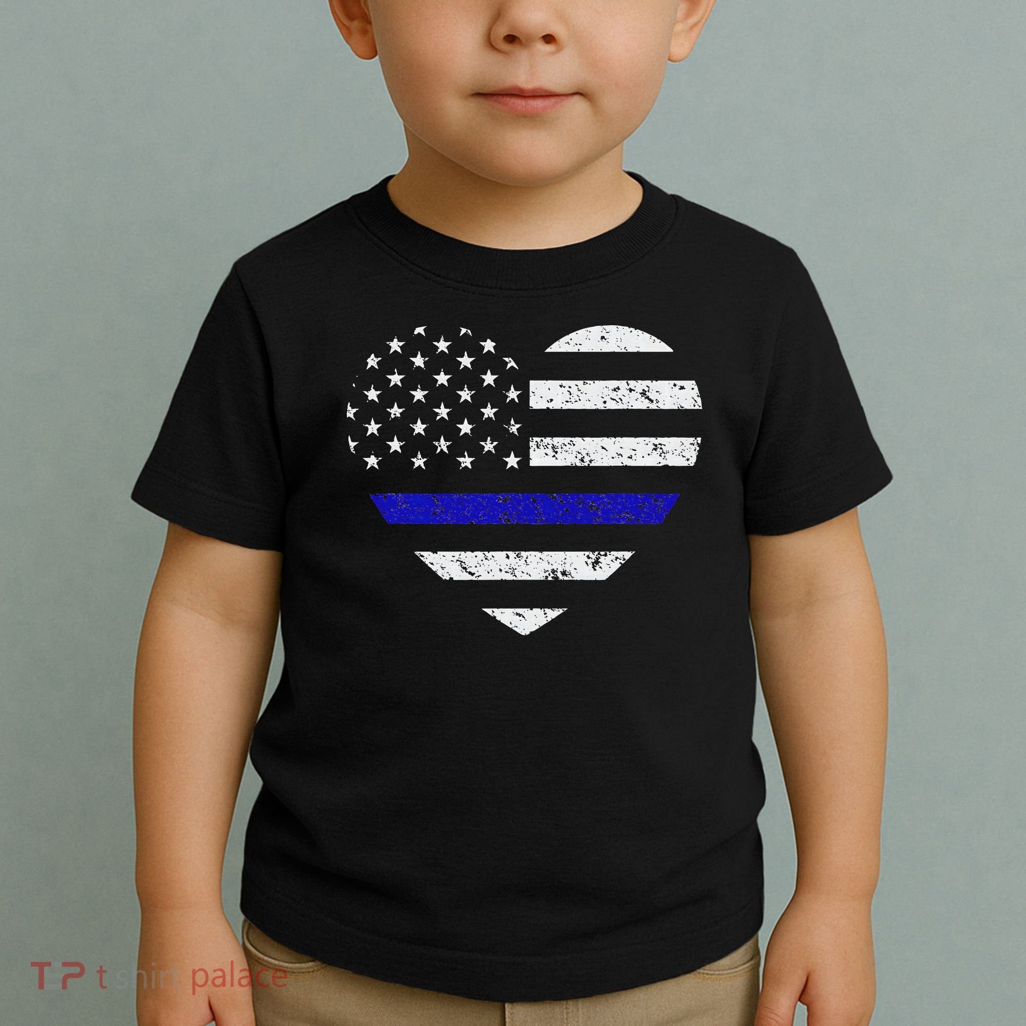 Thin Blue Line American Flag Heart Police Toddler T-Shirt