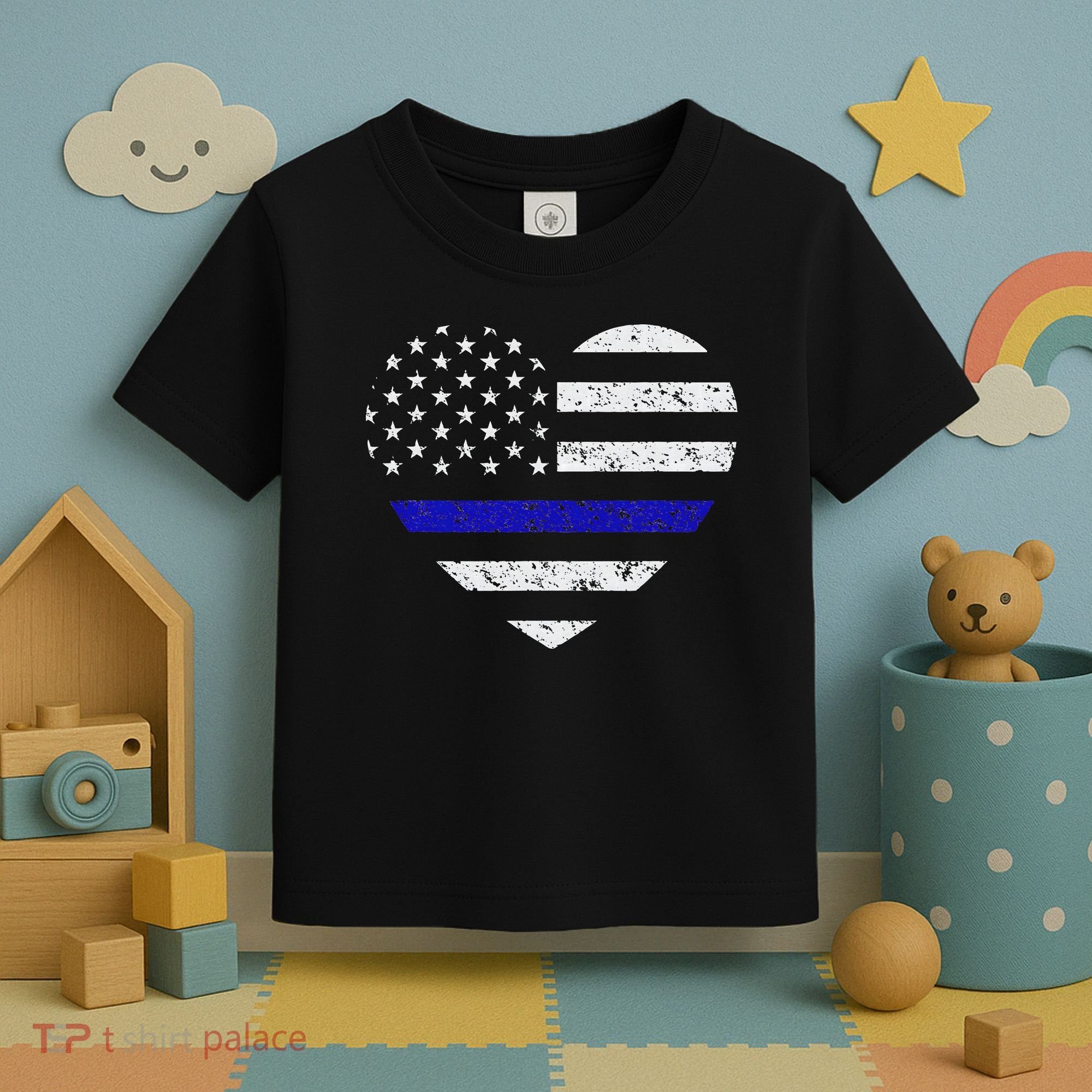 Thin Blue Line American Flag Heart Police Toddler T-Shirt