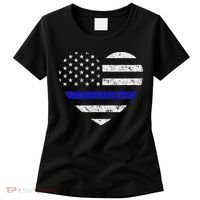 Thin Blue Line American Flag Heart Police Women's T-Shirt thumb 0