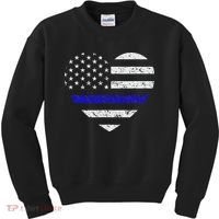 Thin Blue Line American Flag Heart Police Kids Sweatshirt thumb 0