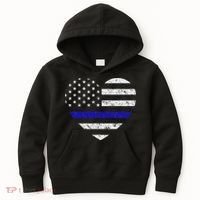 Thin Blue Line American Flag Heart Police Kids Hoodie thumb 0