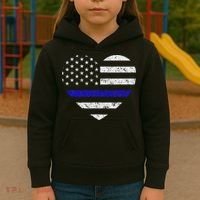 Thin Blue Line American Flag Heart Police Kids Hoodie thumb 3