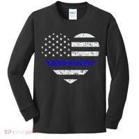 Thin Blue Line American Flag Heart Police Kids Long Sleeve Shirt thumb 0