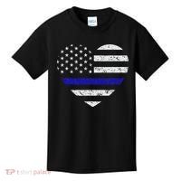 Thin Blue Line American Flag Heart Police Kids T-Shirt thumb 0