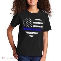 Thin Blue Line American Flag Heart Police Kids T-Shirt thumb 2