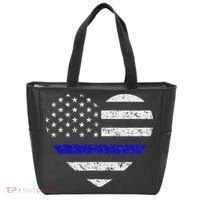 Thin Blue Line American Flag Heart Police Tote Bag thumb 0