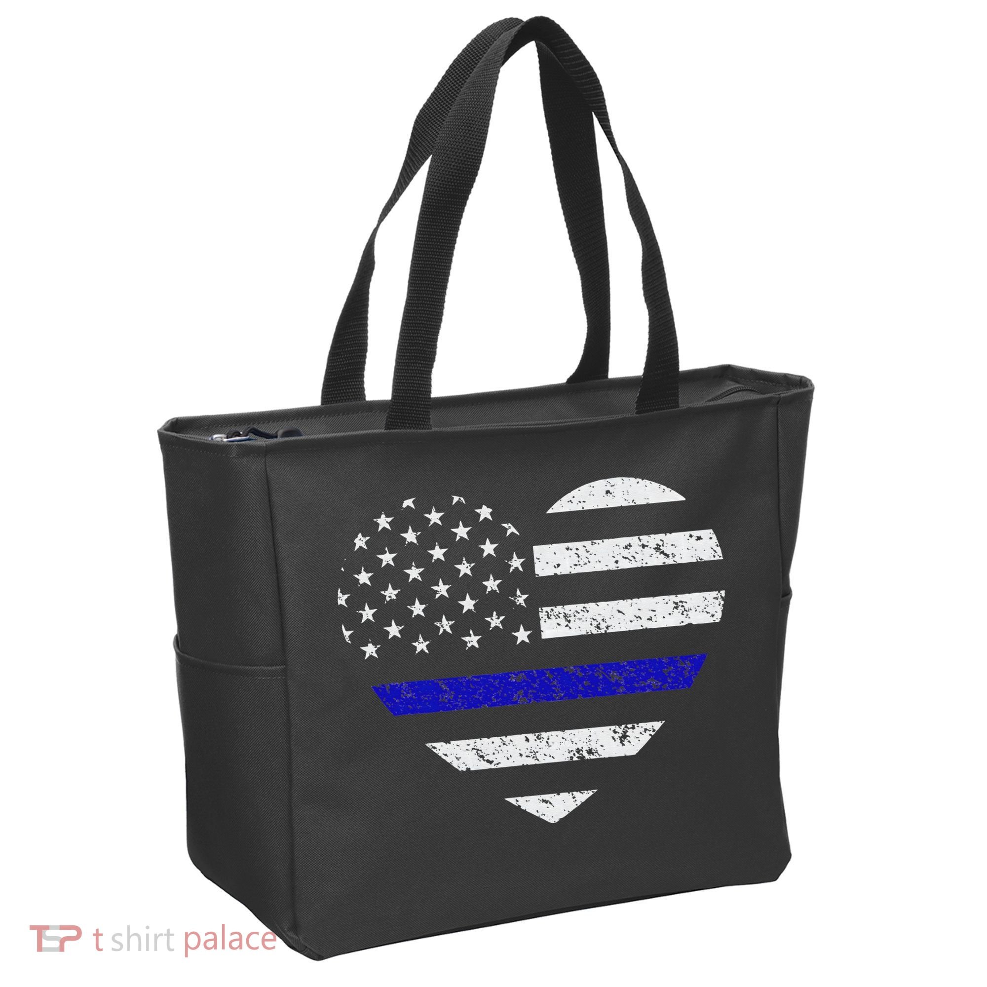 Thin Blue Line American Flag Heart Police Tote Bag