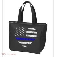 Thin Blue Line American Flag Heart Police Tote Bag thumb 3