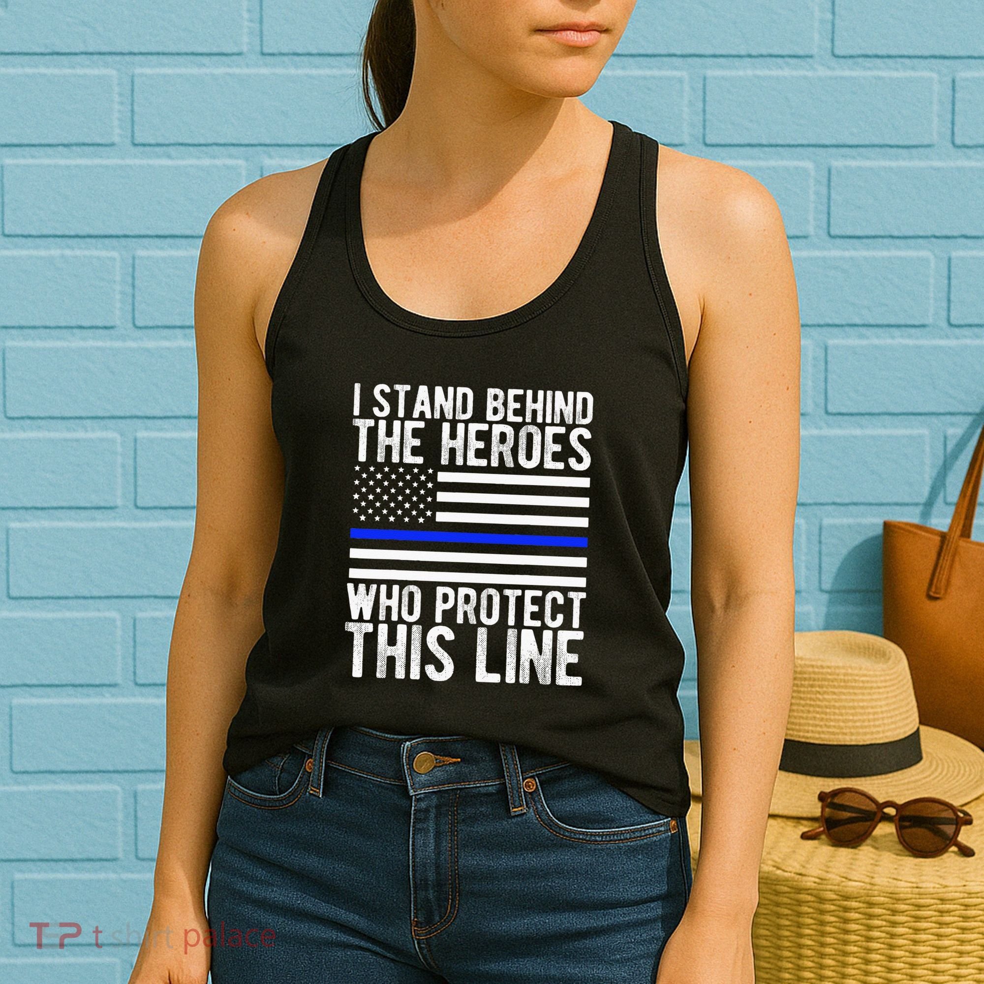 Thin Blue Line Flag Police Hero Law Enforcement Support Women's Tank Top