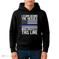 Thin Blue Line Flag Police Hero Law Enforcement Support Kids Hoodie thumb 4