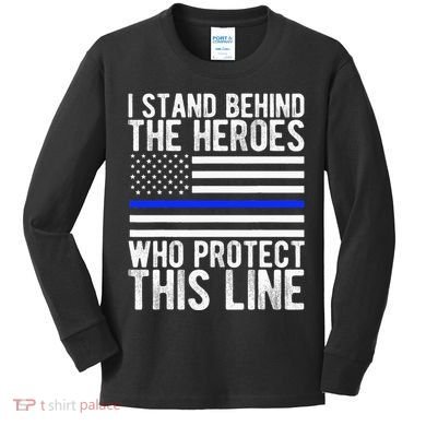 Thin Blue Line Flag Police Hero Law Enforcement Support Kids Long Sleeve Shirt