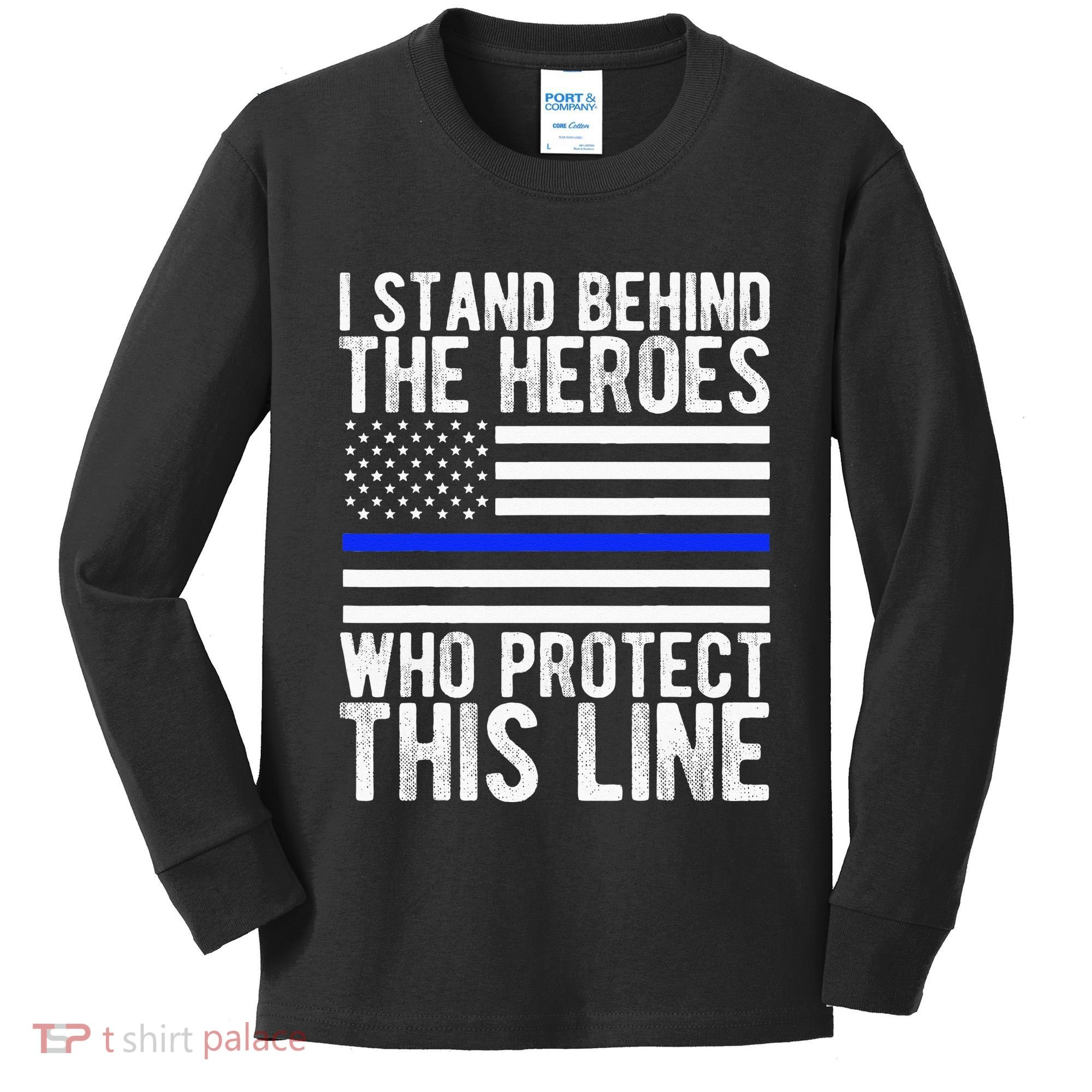 Thin Blue Line Flag Police Hero Law Enforcement Support Kids Long Sleeve Shirt