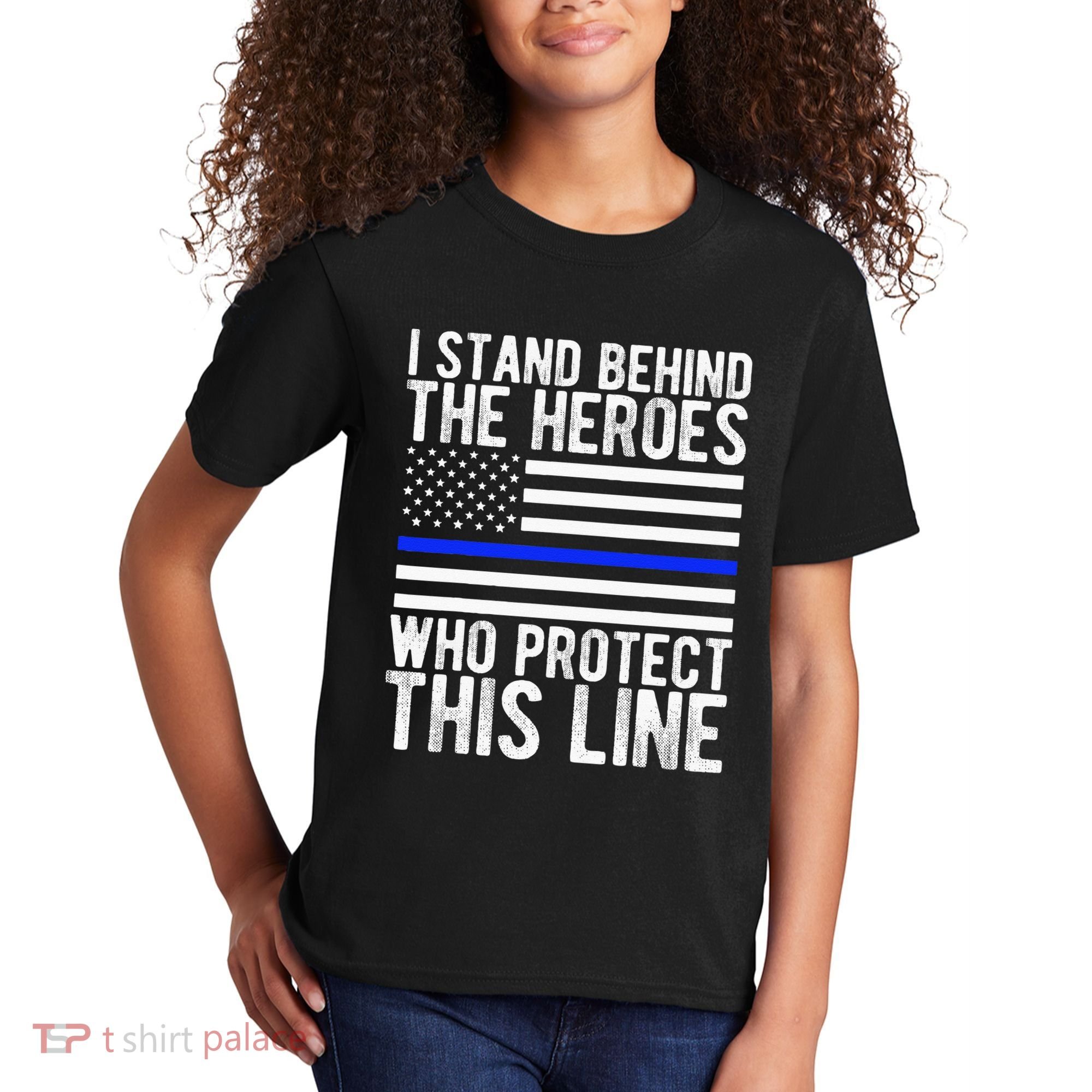 Thin Blue Line Flag Police Hero Law Enforcement Support Kids T-Shirt