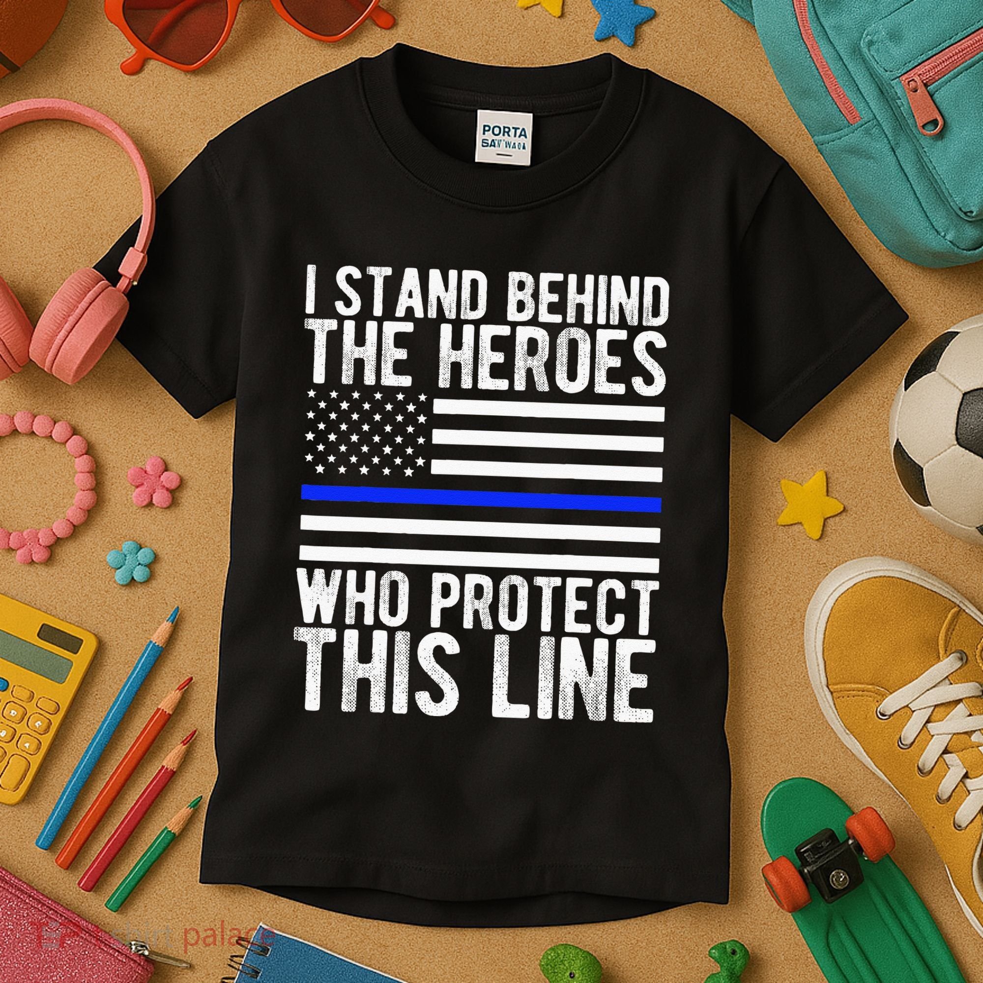 Thin Blue Line Flag Police Hero Law Enforcement Support Kids T-Shirt