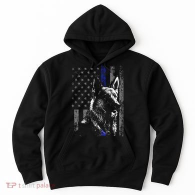 Thin Blue Line Flag K9 German Shepherd Police Dog Gift Men Hoodie