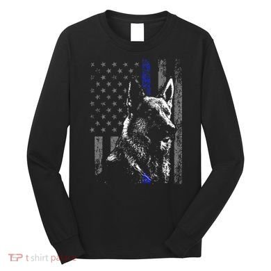 Thin Blue Line Flag K9 German Shepherd Police Dog Gift Men Long Sleeve Shirt