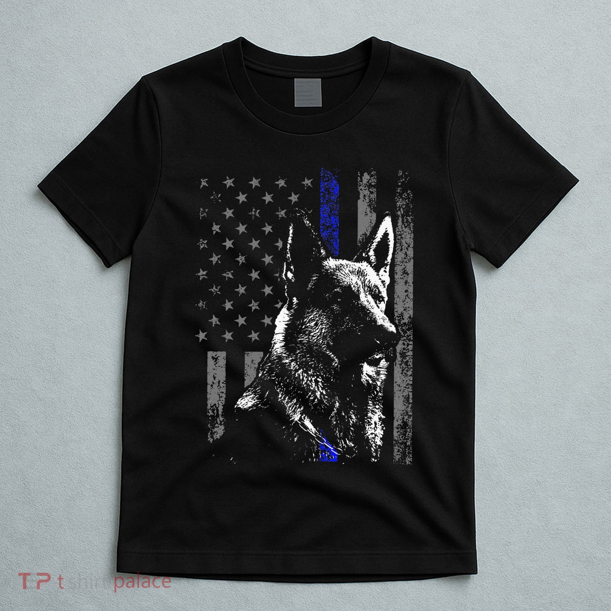 Thin Blue Line Flag K9 German Shepherd Police Dog Gift Men T-Shirt