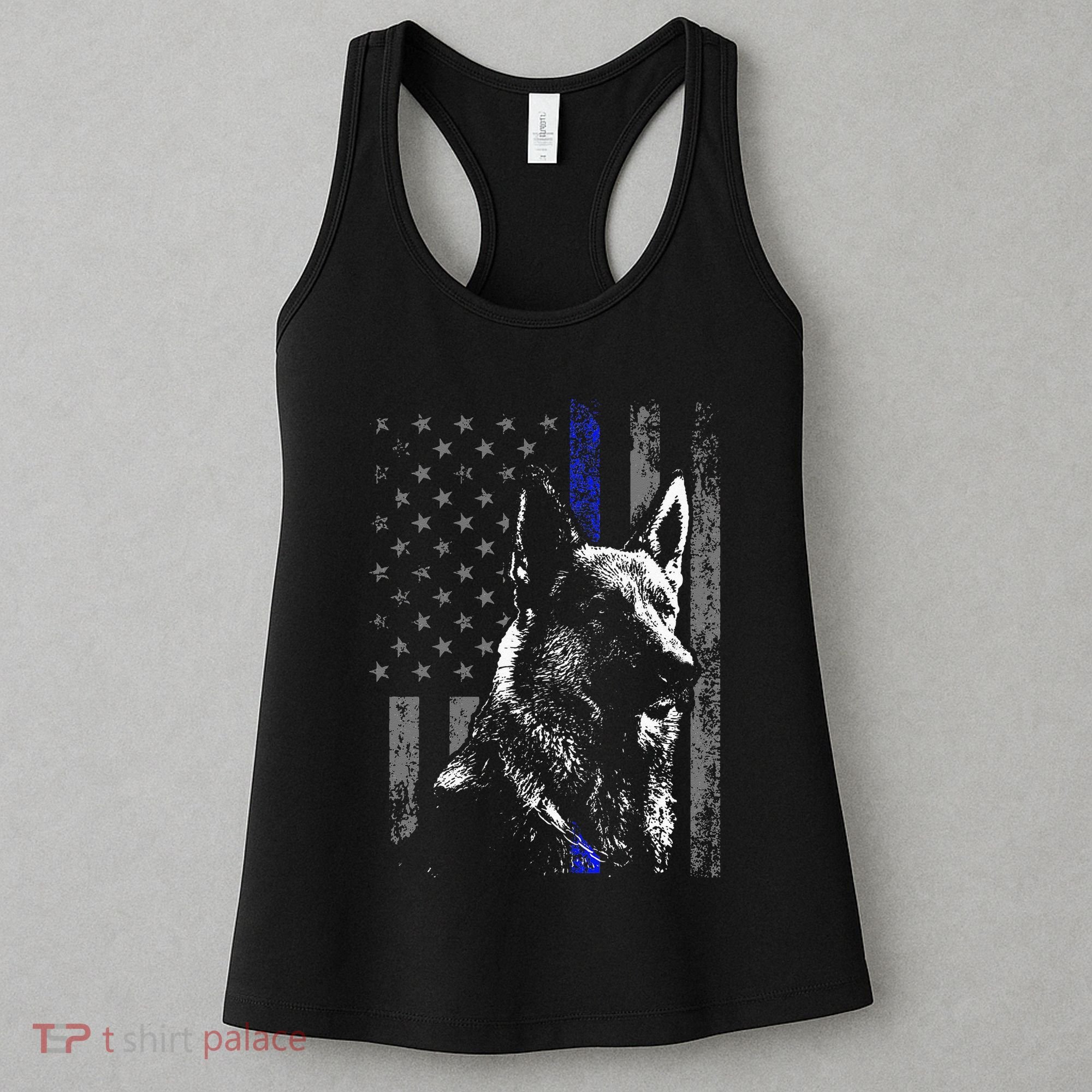 Thin Blue Line Flag K9 German Shepherd Police Dog Gift Men Women's Tank Top