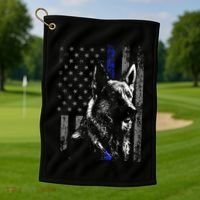 Thin Blue Line Flag K9 German Shepherd Police Dog Gift Men Golf Towel thumb 1