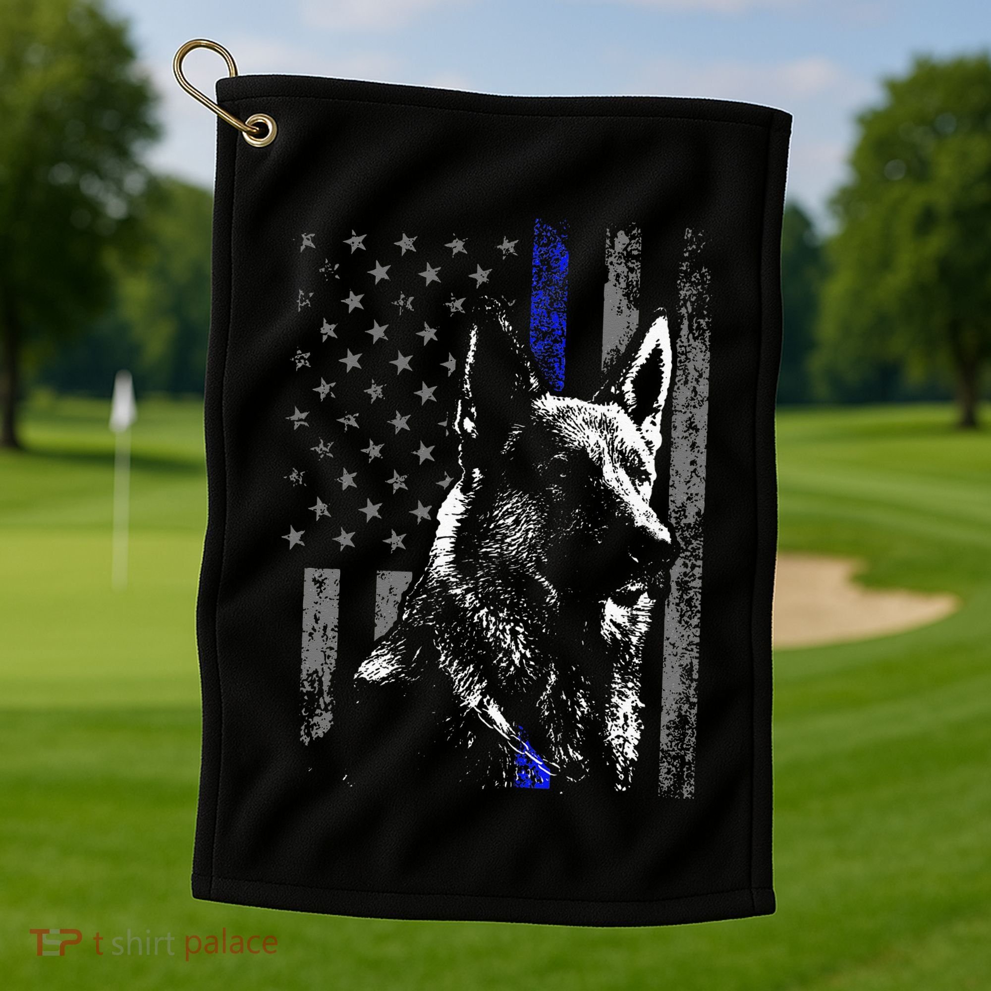 Thin Blue Line Flag K9 German Shepherd Police Dog Gift Men Golf Towel