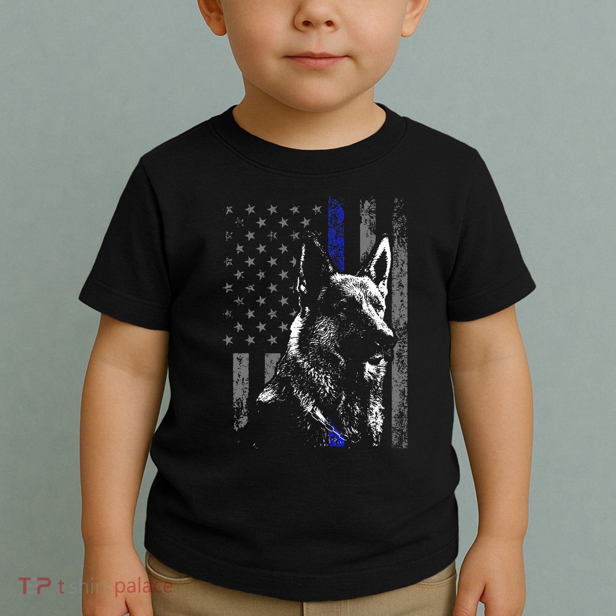 Thin Blue Line Flag K9 German Shepherd Police Dog Gift Men Toddler T-Shirt