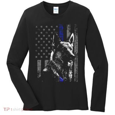 Thin Blue Line Flag K9 German Shepherd Police Dog Gift Men Women's Long Sleeve Shirt