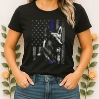 Thin Blue Line Flag K9 German Shepherd Police Dog Gift Men Women's T-Shirt thumb 2
