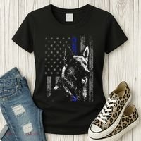 Thin Blue Line Flag K9 German Shepherd Police Dog Gift Men Women's T-Shirt thumb 3