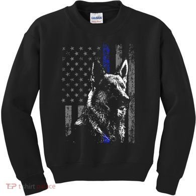 Thin Blue Line Flag K9 German Shepherd Police Dog Gift Men Kids Sweatshirt