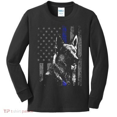 Thin Blue Line Flag K9 German Shepherd Police Dog Gift Men Kids Long Sleeve Shirt