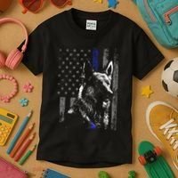 Thin Blue Line Flag K9 German Shepherd Police Dog Gift Men Kids T-Shirt thumb 3