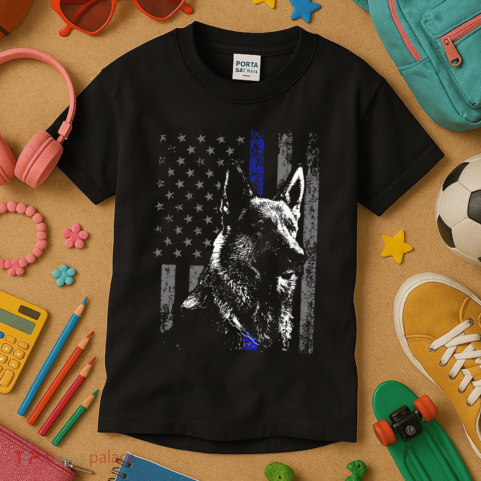 Thin Blue Line Flag K9 German Shepherd Police Dog Gift Men Kids T-Shirt
