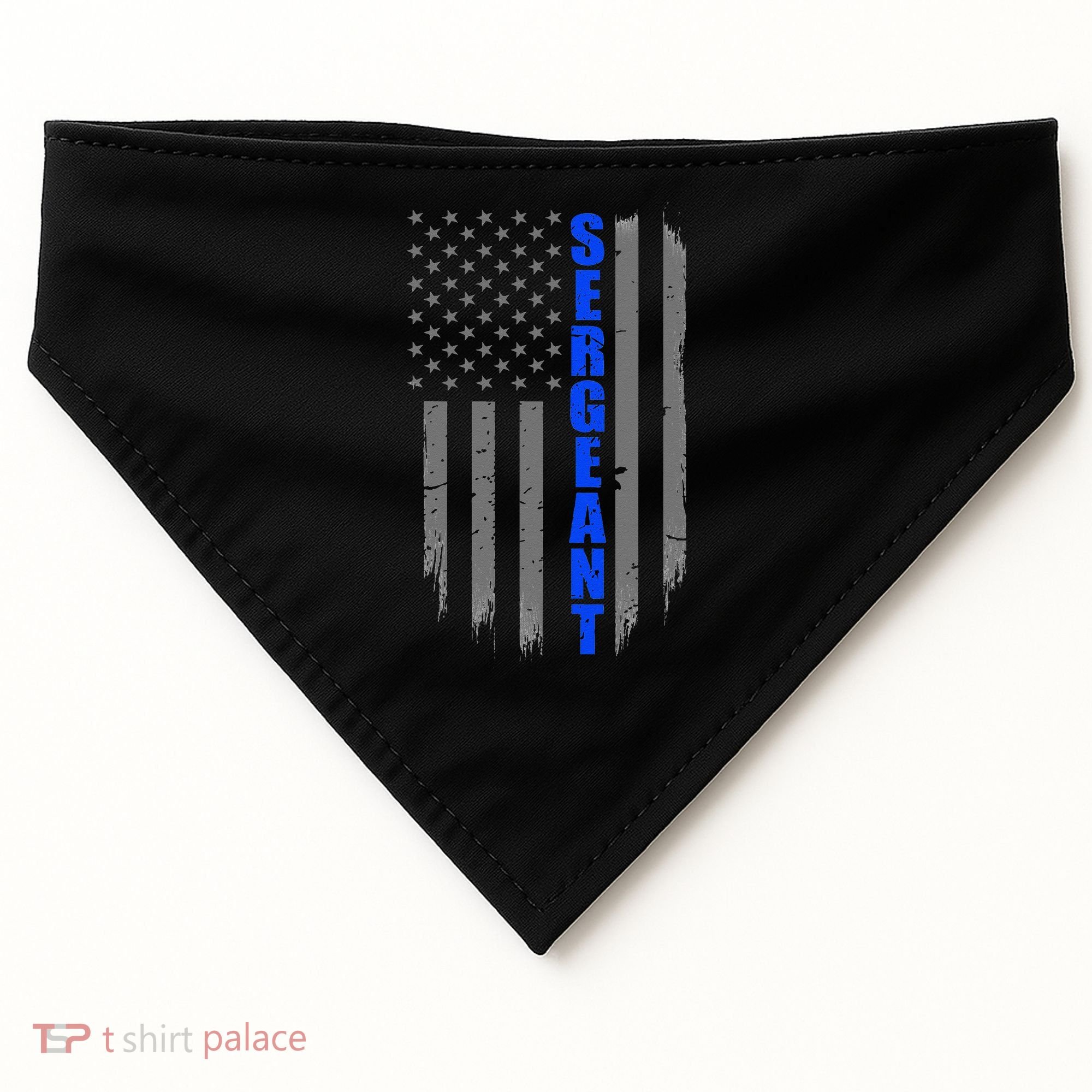 Thin Blue Line Flag For Police Sergeant USA-Made Doggie Bandana