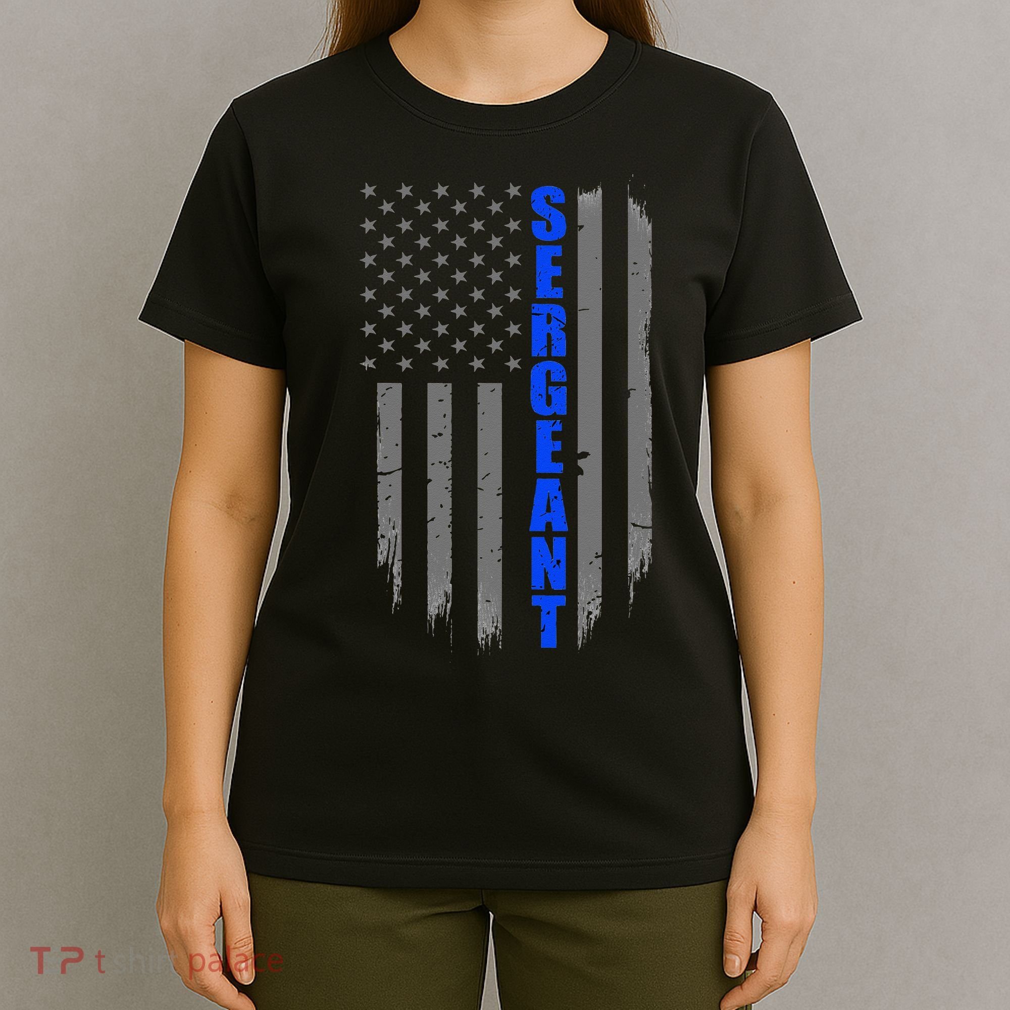 Thin Blue Line Flag For Police Sergeant T-Shirt