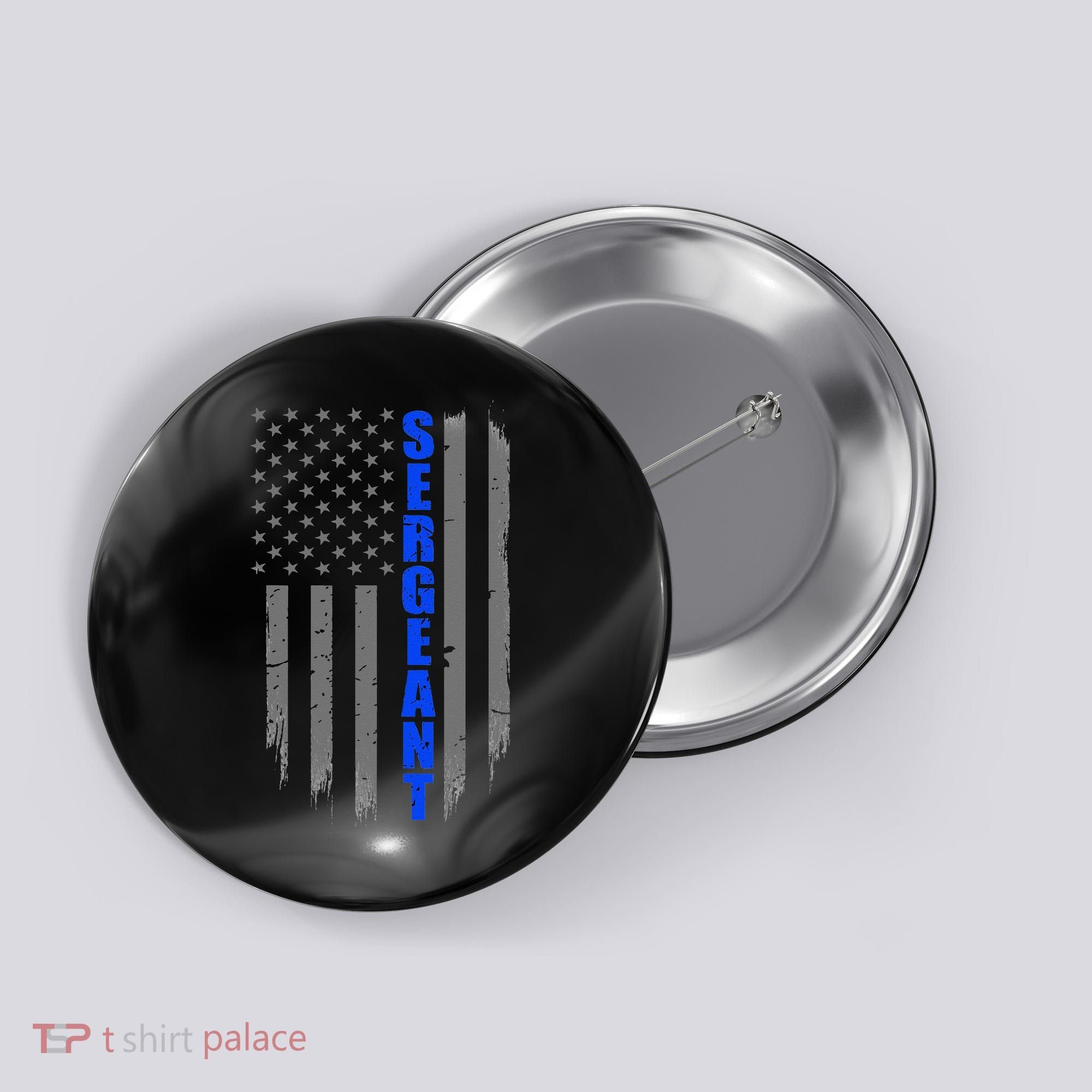 Thin Blue Line Flag For Police Sergeant Button