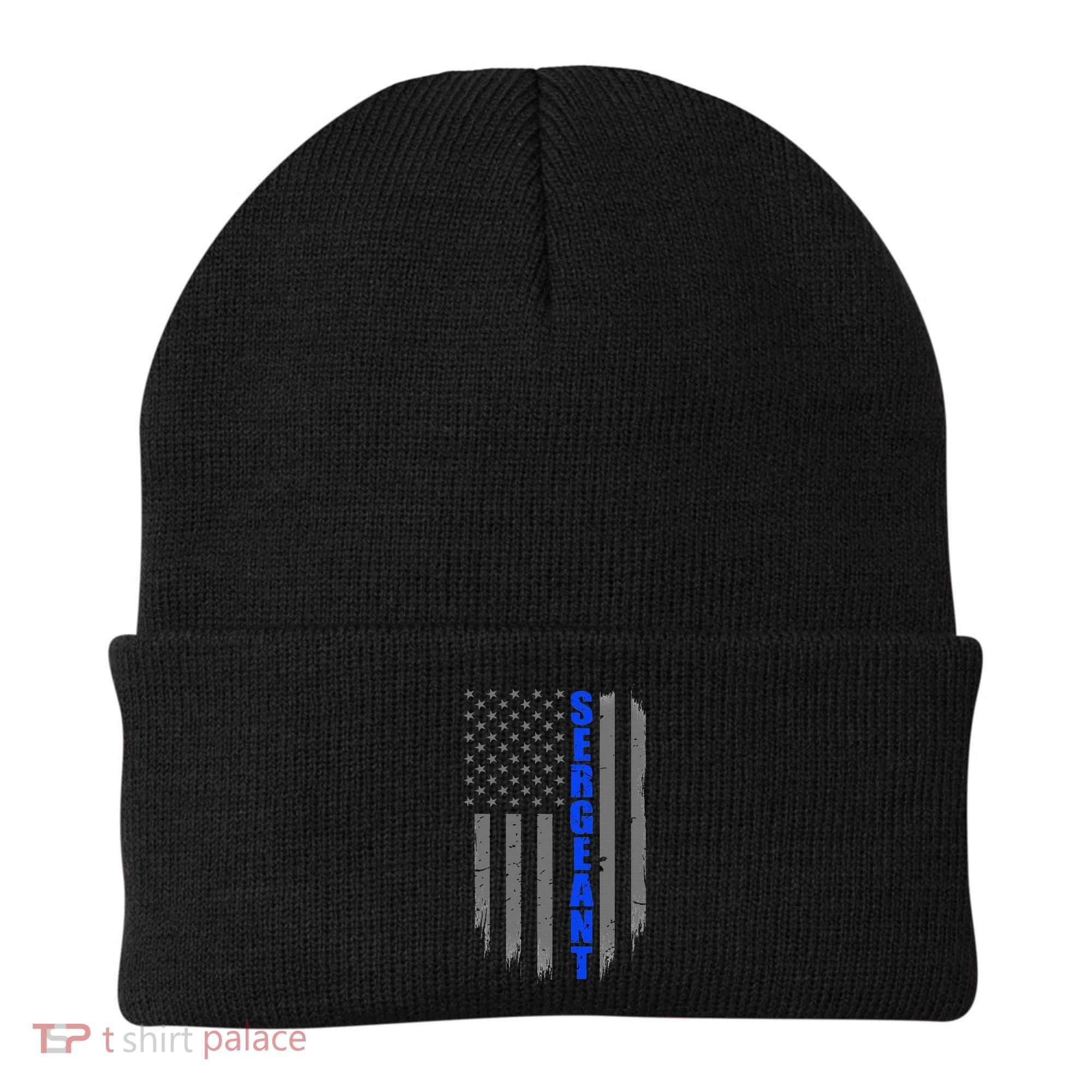 Thin Blue Line Flag For Police Sergeant Beanie
