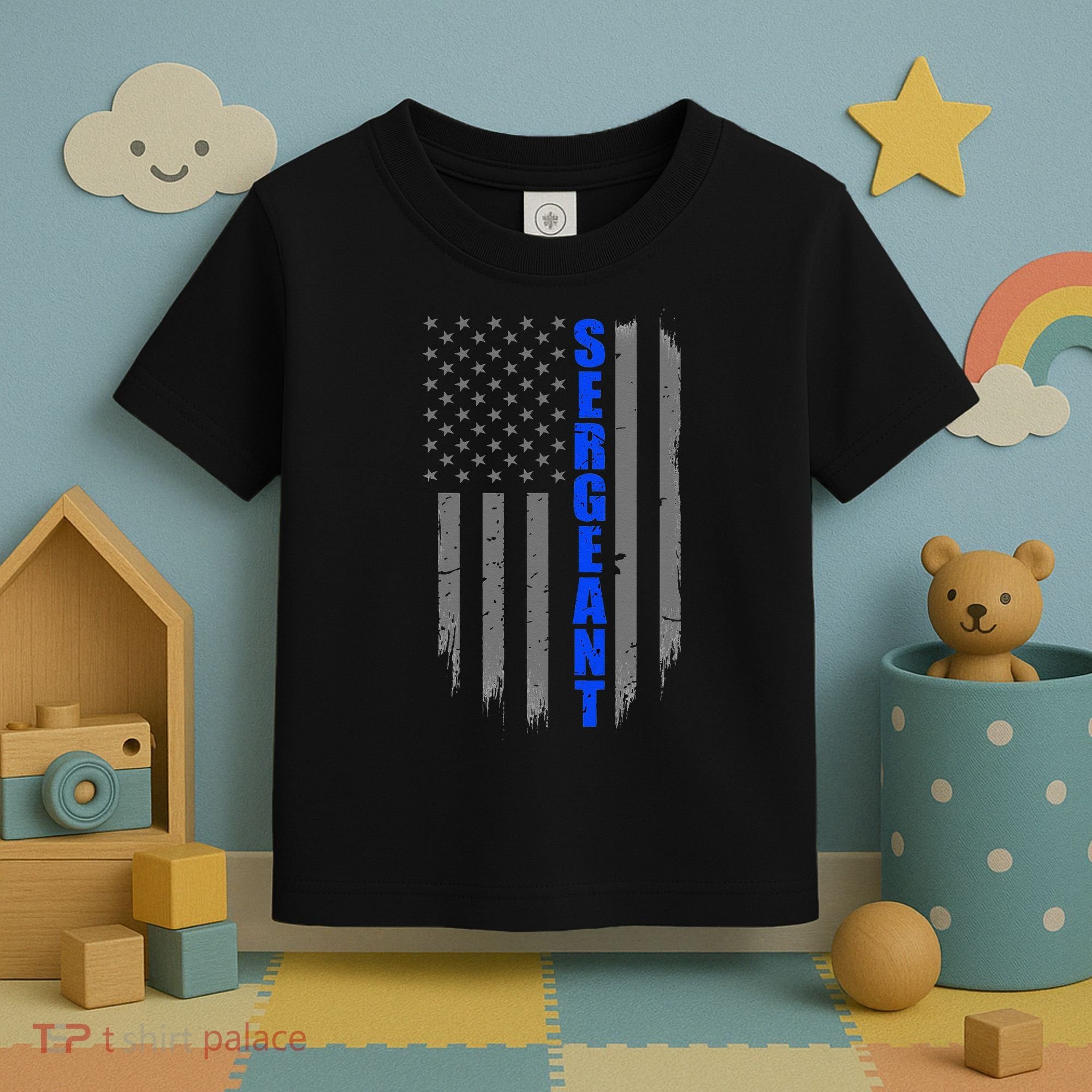 Thin Blue Line Flag For Police Sergeant Toddler T-Shirt
