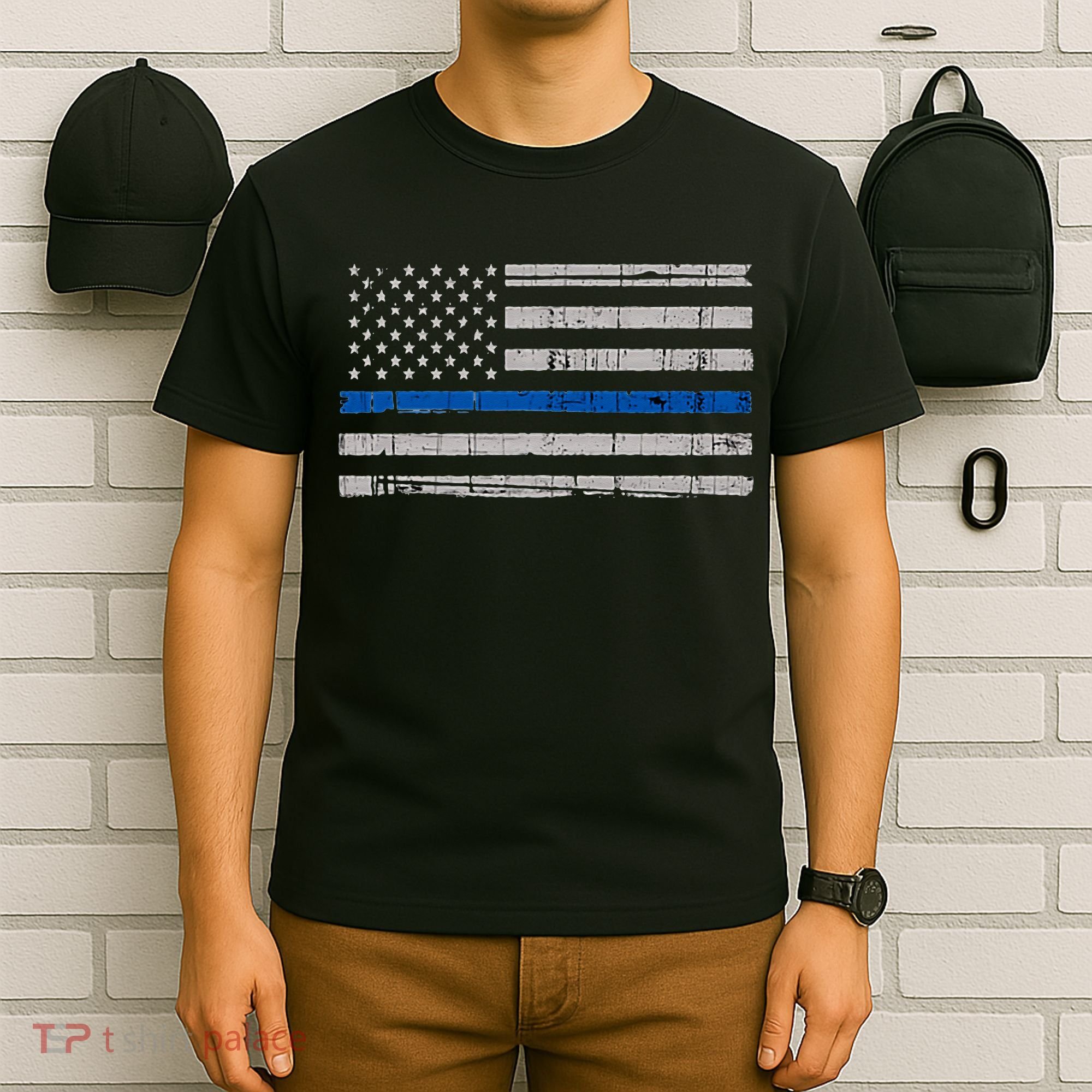 Thin Blue Line Flag  Police Pocket Size Flag T-Shirt