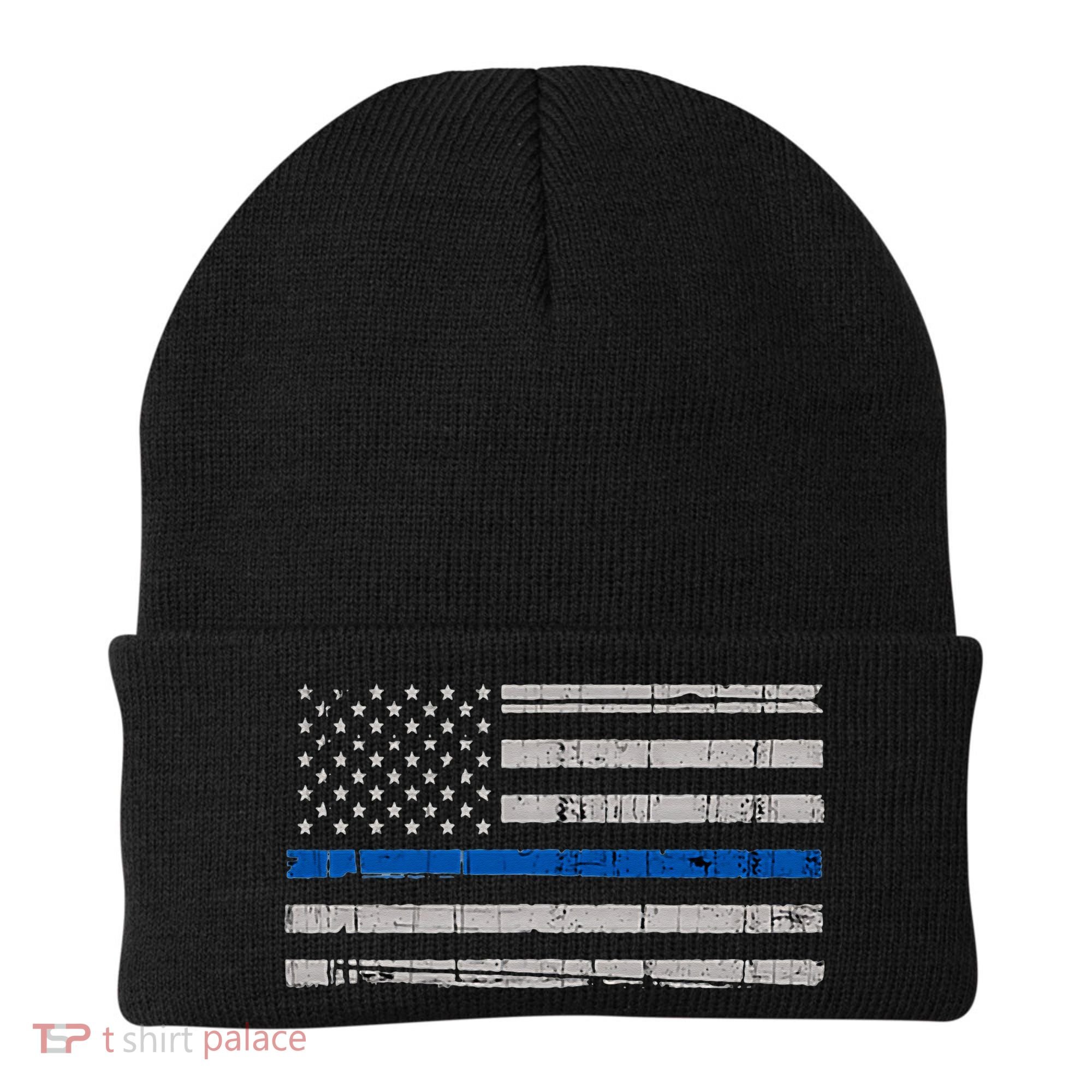 Thin Blue Line Flag  Police Pocket Size Flag Beanie