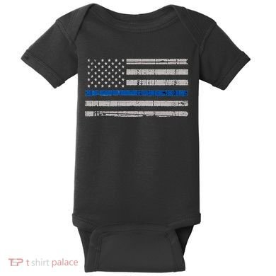 Thin Blue Line Flag  Police Pocket Size Flag Baby Bodysuit