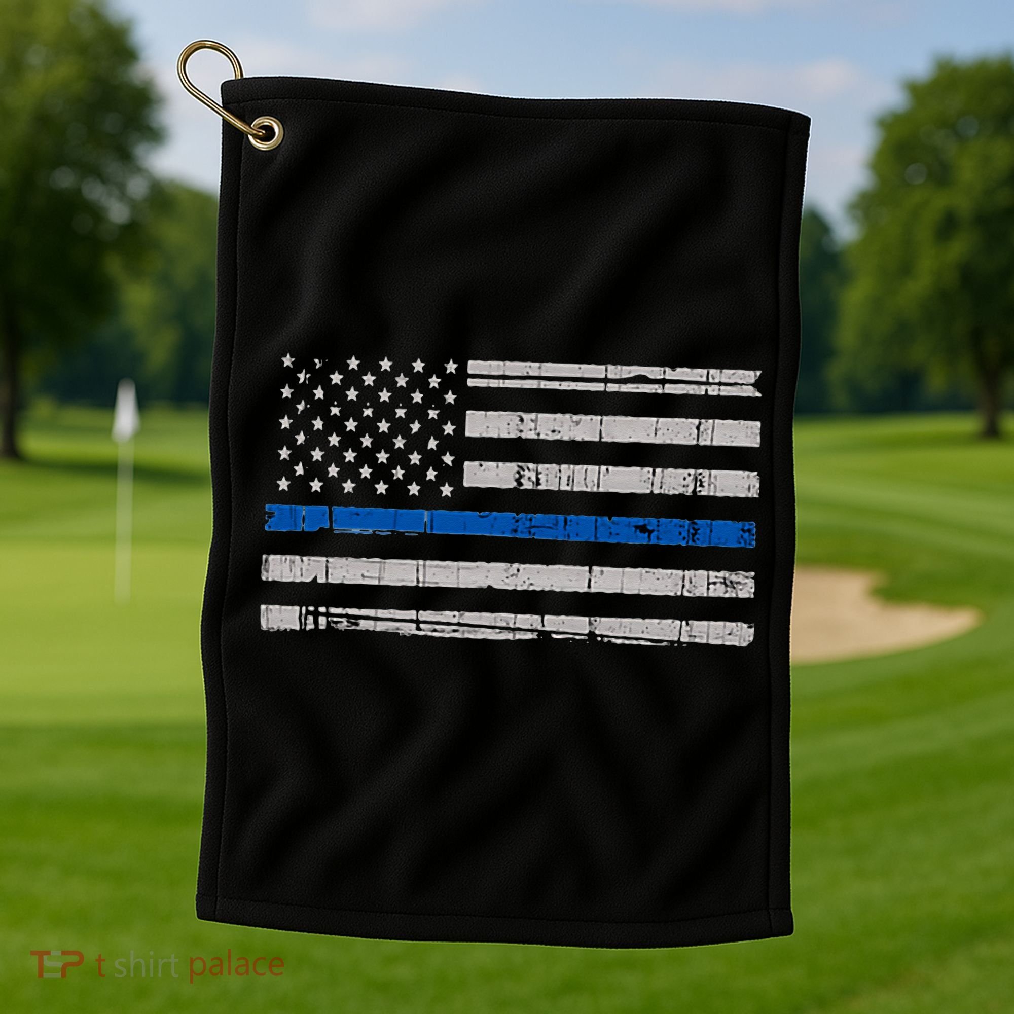 Thin Blue Line Flag  Police Pocket Size Flag Golf Towel