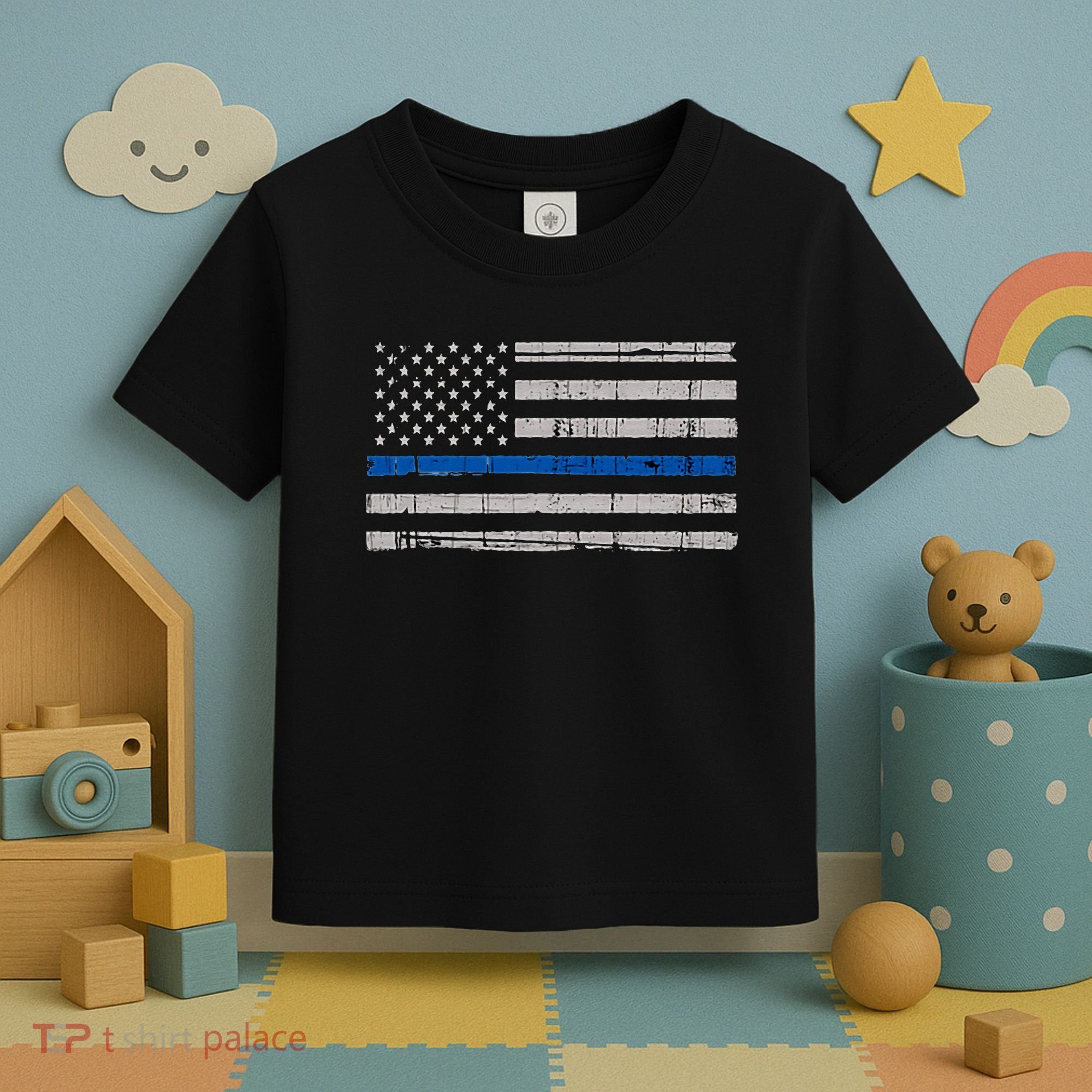 Thin Blue Line Flag  Police Pocket Size Flag Toddler T-Shirt