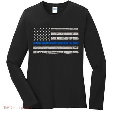 Thin Blue Line Flag  Police Pocket Size Flag Women's Long Sleeve Shirt