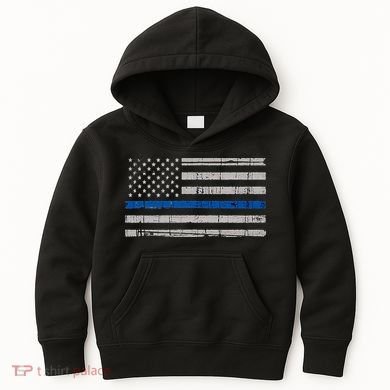 Thin Blue Line Flag  Police Pocket Size Flag Kids Hoodie