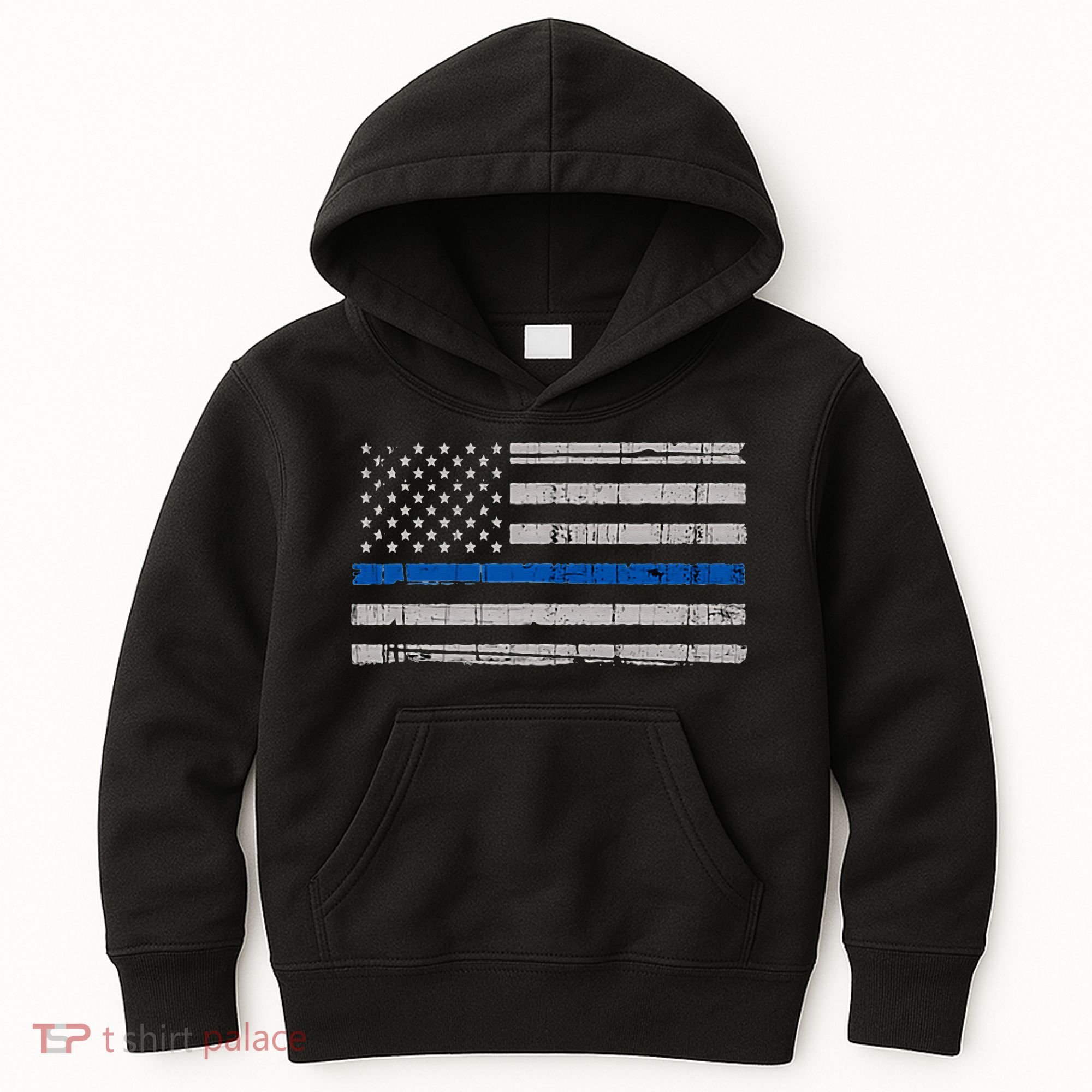 Thin Blue Line Flag  Police Pocket Size Flag Kids Hoodie